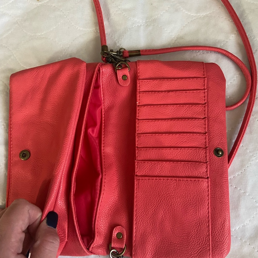Coral wristlet, with cross body strap